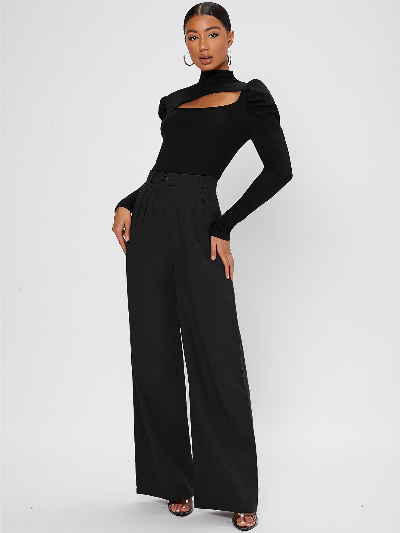 SHEIN Tall Fold Pleated Wide Leg Pants SHEIN