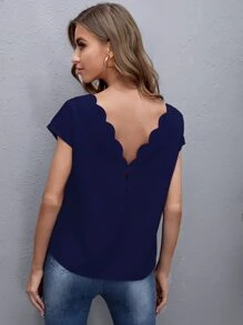 SHEIN 貝殼邊蝙蝠袖上衣 - 藏蓝色 - 查看 2