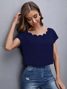 SHEIN 貝殼邊蝙蝠袖上衣 - 藏蓝色 - 查看 3