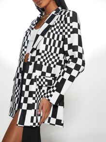 SHEIN BAE Geo Print Lapel Neck Blazer