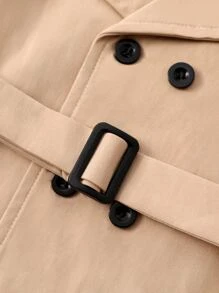 SHEIN Em bé Áo khoác Thắt lưng Nút đôi màu trơn Giải trí - Màu Khaki - Xem 3