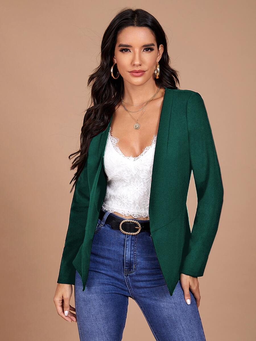 SHEIN Clasi Mujer De Moda Blazer Clásico De Color Verde Oscuro Para Uso Diario En Primavera - Verde Oscuro - Ver 1