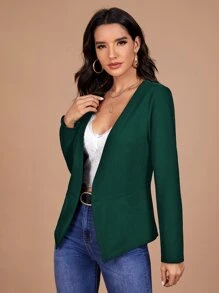 SHEIN Clasi Mujer De Moda Blazer Clásico De Color Verde Oscuro Para Uso Diario En Primavera - Verde Oscuro - Ver 5