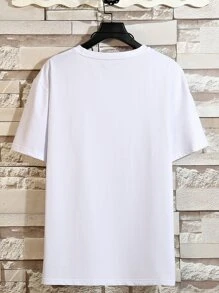 Manfinity LEGND Camisetas para hombre, ajuste entallado, cuello redondo, manga corta, camiseta gráfica de poliéster para verano - Blanco - Ver 2