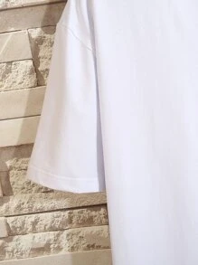 Manfinity LEGND Camisetas para hombre, ajuste entallado, cuello redondo, manga corta, camiseta gráfica de poliéster para verano - Blanco - Ver 6