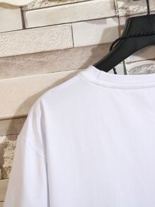 Manfinity LEGND Camisetas para hombre, ajuste entallado, cuello redondo, manga corta, camiseta gráfica de poliéster para verano - Blanco - Ver 4