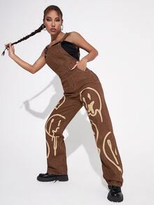 Overol mezclilla con estampado de dibujos animados - Óxido marrón - Ver 3