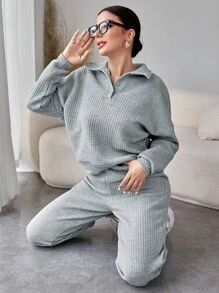 Joggers con sudadera botón cuarto unicolor - Gris Claro - Ver 1