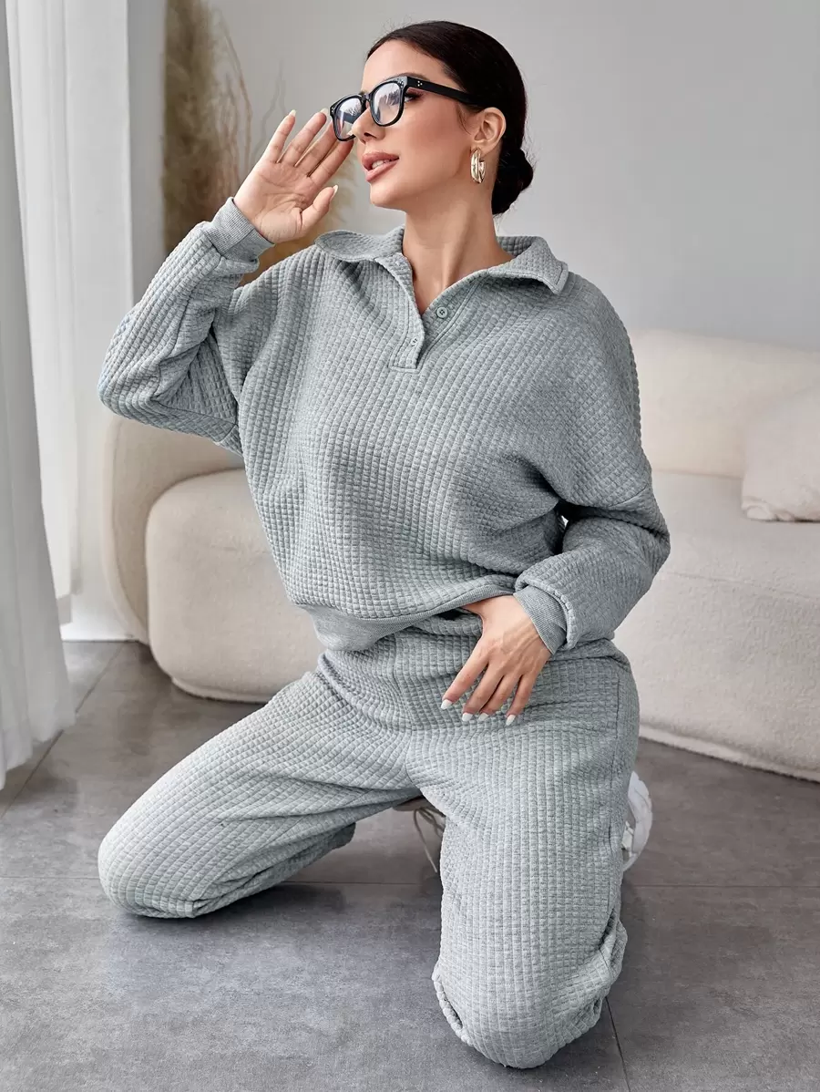 Joggers con sudadera botón cuarto unicolor - Gris Claro - Ver 1