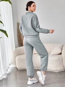 Joggers con sudadera botón cuarto unicolor - Gris Claro - Ver 2