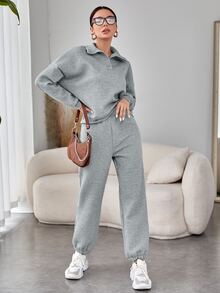 Joggers con sudadera botón cuarto unicolor - Gris Claro - Ver 5