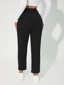 SHEIN PETITE High Waist Solid Mom Fit Jeans - Black - View 2