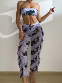Bộ 3 Bikini Bandeau in họa tiết đá cẩm thạch & Quần che phủ, cho kỳ nghỉ hè ở bãi biển - Nhiều màu - Xem 5