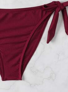 Solid Halter Push Up Tie Side Bikini Set, For Summer Beach Vacation - Maroon - View 4