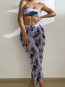 Bộ 3 Bikini Bandeau in họa tiết đá cẩm thạch & Quần che phủ, cho kỳ nghỉ hè ở bãi biển - Nhiều màu - Xem 6
