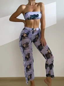 Bộ 3 Bikini Bandeau in họa tiết đá cẩm thạch & Quần che phủ, cho kỳ nghỉ hè ở bãi biển - Nhiều màu - Xem 7