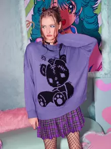 ROMWE Anime Áo len nữ Hoạt hình Giải trí - Màu tím - Xem 1