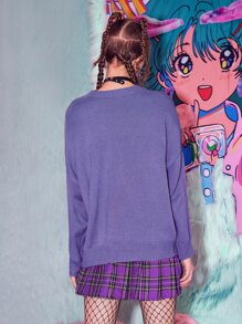 ROMWE Anime Áo len nữ Hoạt hình Giải trí - Màu tím - Xem 2