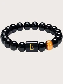 Những người đàn ông thời trang và phổ biến Chữ cái Chi tiết trang trí hình học Vòng tay đính cườm Phong cách Punk Hip Pop cho món quà trang sức và cho một vẻ ngoài sành điệu - màu đen - Xem 1