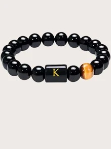 Những người đàn ông thời trang và phổ biến Chữ cái Chi tiết trang trí hình học Vòng tay đính cườm Phong cách Punk Hip Pop cho món quà trang sức và cho một vẻ ngoài sành điệu - màu đen - Xem 1