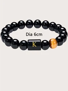 Những người đàn ông thời trang và phổ biến Chữ cái Chi tiết trang trí hình học Vòng tay đính cườm Phong cách Punk Hip Pop cho món quà trang sức và cho một vẻ ngoài sành điệu - màu đen - Xem 3