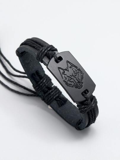 Fashionable and Popular Men Wolf Head Pattern Bracelet PU for Jewelry Gift and for a Stylish Look