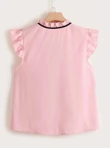 Plus Ruffle Sleeve Frilled Tie Neck Blouse - Baby Pink - View 2