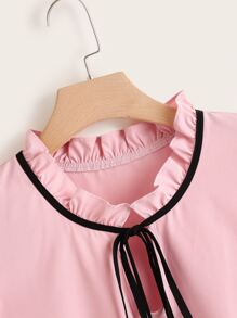 Plus Ruffle Sleeve Frilled Tie Neck Blouse - Baby Pink - View 4