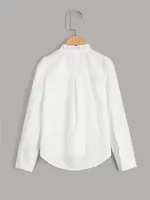SHEIN Leap Crew Cô gái Tween Xếp nếp Cái cổ Xếp nếp Ống tay áo Hem cao thấp Áo sơ mi - trắng - Xem 3