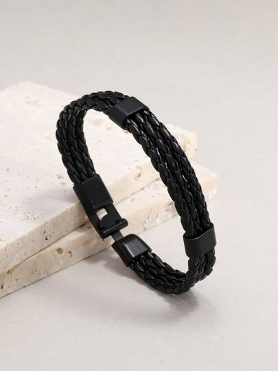 Fashionable and Popular Men Solid Woven Bracelet PU for Jewelry Gift and for a Stylish Look