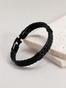 Vòng tay PU dệt trơn thời trang và phổ biến cho nam giới để làm quà tặng trang sức và cho vẻ ngoài sành điệu - màu đen - Xem 5