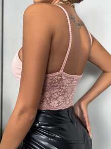 SHEIN Privé 拼接蕾絲下擺吊帶上衣 - 藕粉色 - 查看 2