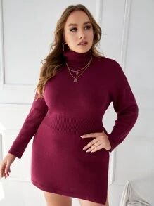 Váy len oversized Chia màu trơn Giải trí - Màu Đỏ Sâu - Xem 1