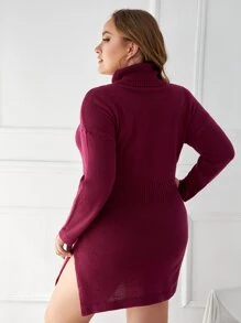 Váy len oversized Chia màu trơn Giải trí - Màu Đỏ Sâu - Xem 2