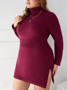 Váy len oversized Chia màu trơn Giải trí - Màu Đỏ Sâu - Xem 3