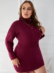 Váy len oversized Chia màu trơn Giải trí - Màu Đỏ Sâu - Xem 5