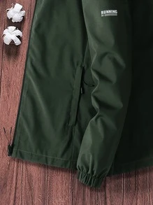 Manfinity Homme Men Long Sleeve Letter Graphic Zipper Hooded Jacket Without Tee, Green Zip Up Casual Outdoor Windbreaker, For Fall - Army Green - View 3