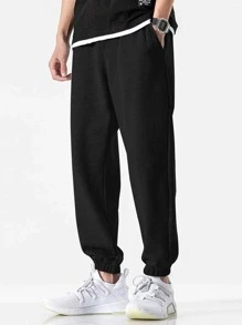 Manfinity Hombres Pantalones deportivos con bolsillo oblicuo - Negro - Ver 1