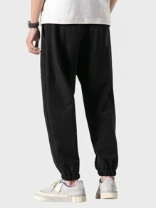 Manfinity Hombres Pantalones deportivos con bolsillo oblicuo - Negro - Ver 2