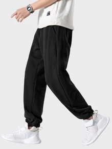 Manfinity Hombres Pantalones deportivos con bolsillo oblicuo - Negro - Ver 3