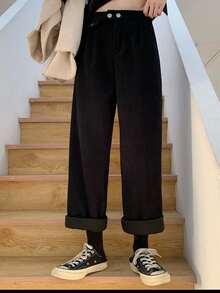 High Waist Wide Leg Pants - Black - View 4