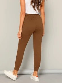 SHEIN سروال بأربطة خصر وبجيب مائل - بني مصدي - مشاهدة 2