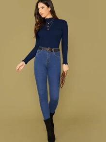 SHEIN Essnce 生菜邊羅紋針織素色連體衣