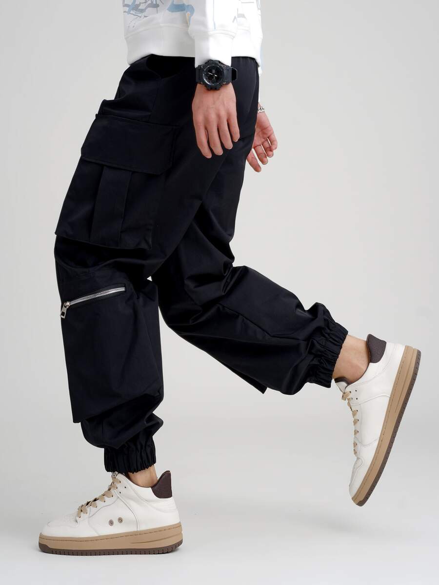 Manfinity Quần Nam Túi Dây kéo màu trơn Đường phố - màu đen - Xem 1