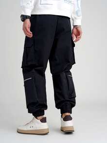 Manfinity Quần Nam Túi Dây kéo màu trơn Đường phố - màu đen - Xem 2