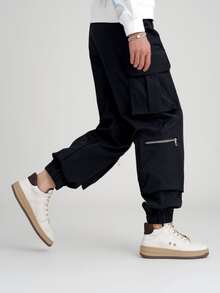 Manfinity Quần Nam Túi Dây kéo màu trơn Đường phố - màu đen - Xem 7