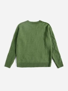 Argyle Knit Round Neck Jumper - Olive Green - View 2