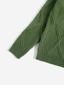 Argyle Knit Round Neck Jumper - Olive Green - View 3