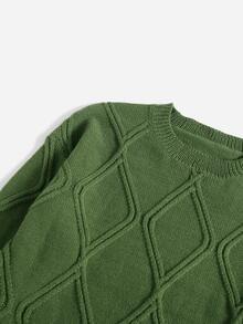 Argyle Knit Round Neck Jumper - Olive Green - View 4