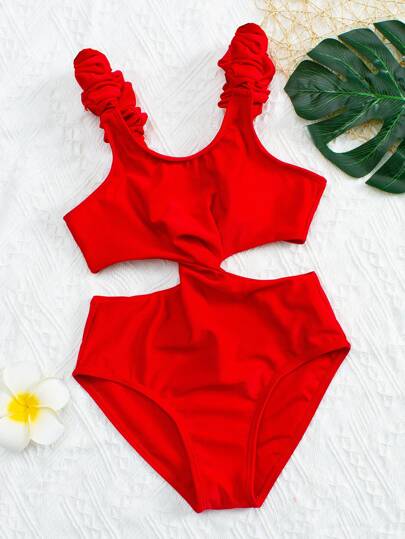 Girls Cut-out Twist One Piece Swimsuit